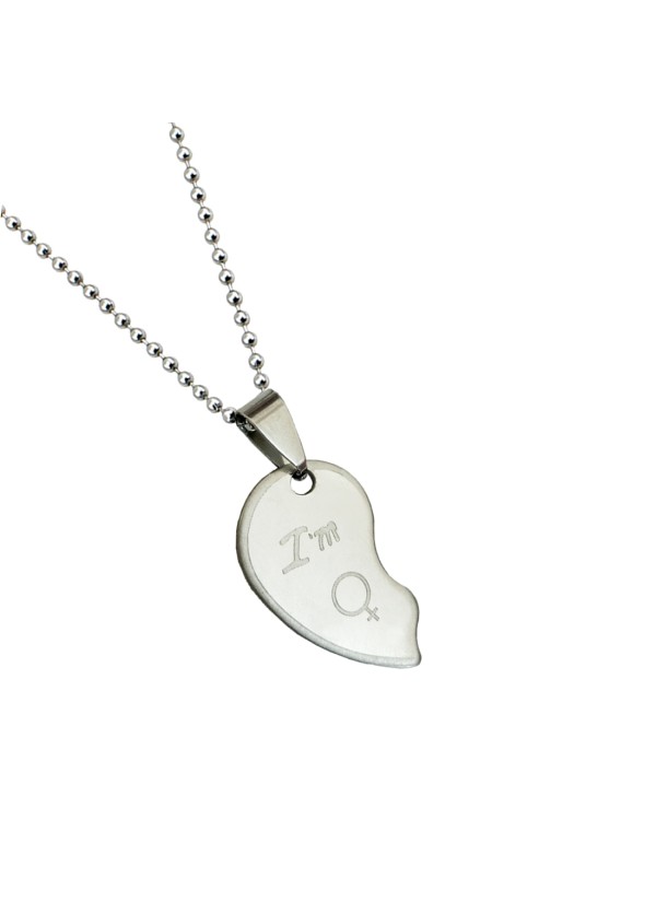 Two Pieces Couple Heart Shape Necklace by Menjewell 